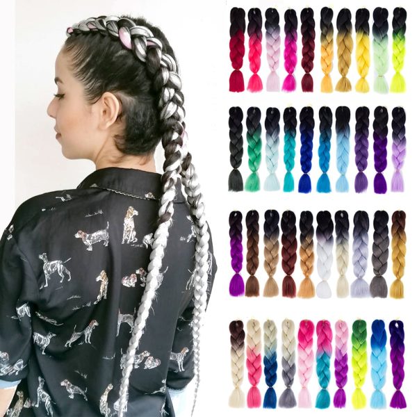 Synthetic hair Braids Kanekalon Ombre Braiding Hair Extension Box Braid Hair Pink Purple Yellow Golden Colors Crochet braids Rabatt